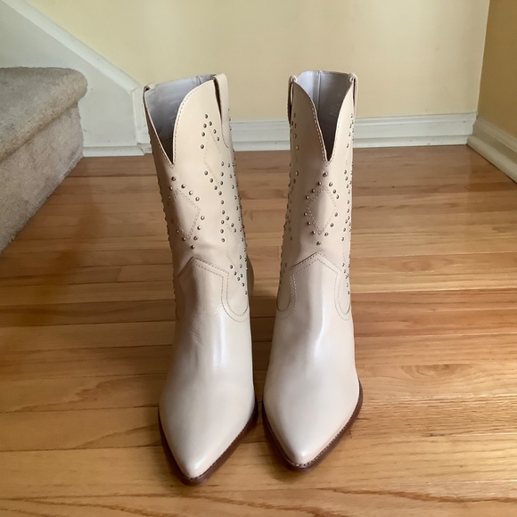 Matisse Cascade Leather Western Block Heel Boots Beige SZ 9 - Picture 2 of 16